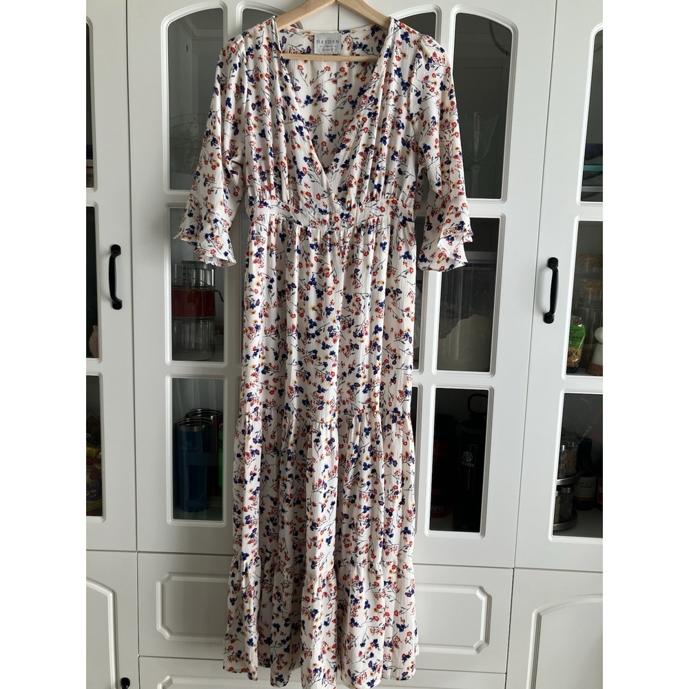 Hayden Los Angeles Floral Maxi Dress Size Small Ruffle Sleeves V Neck Boho